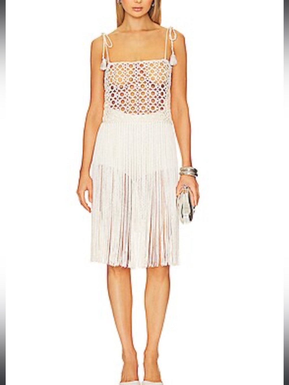 NEW White Fringe Crochet Midi Dress